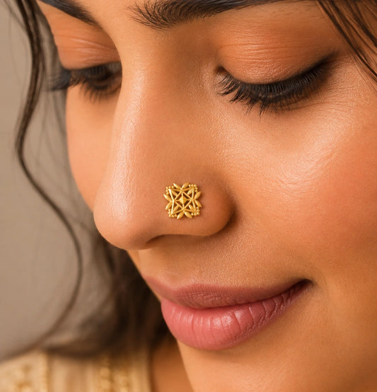 Leaf Geometric Diamond Nose Pin
