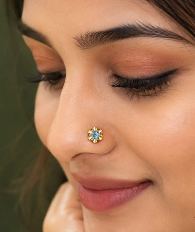 Blue Stone Floral Nose Pin