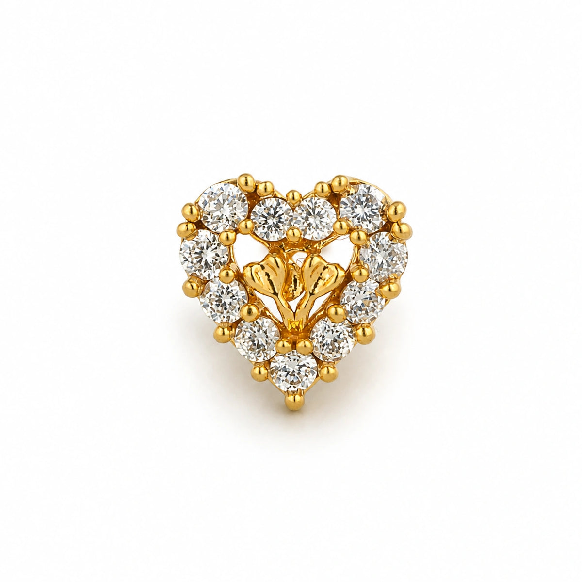 Heart-Shaped Clear Stone Floral Nose Pin