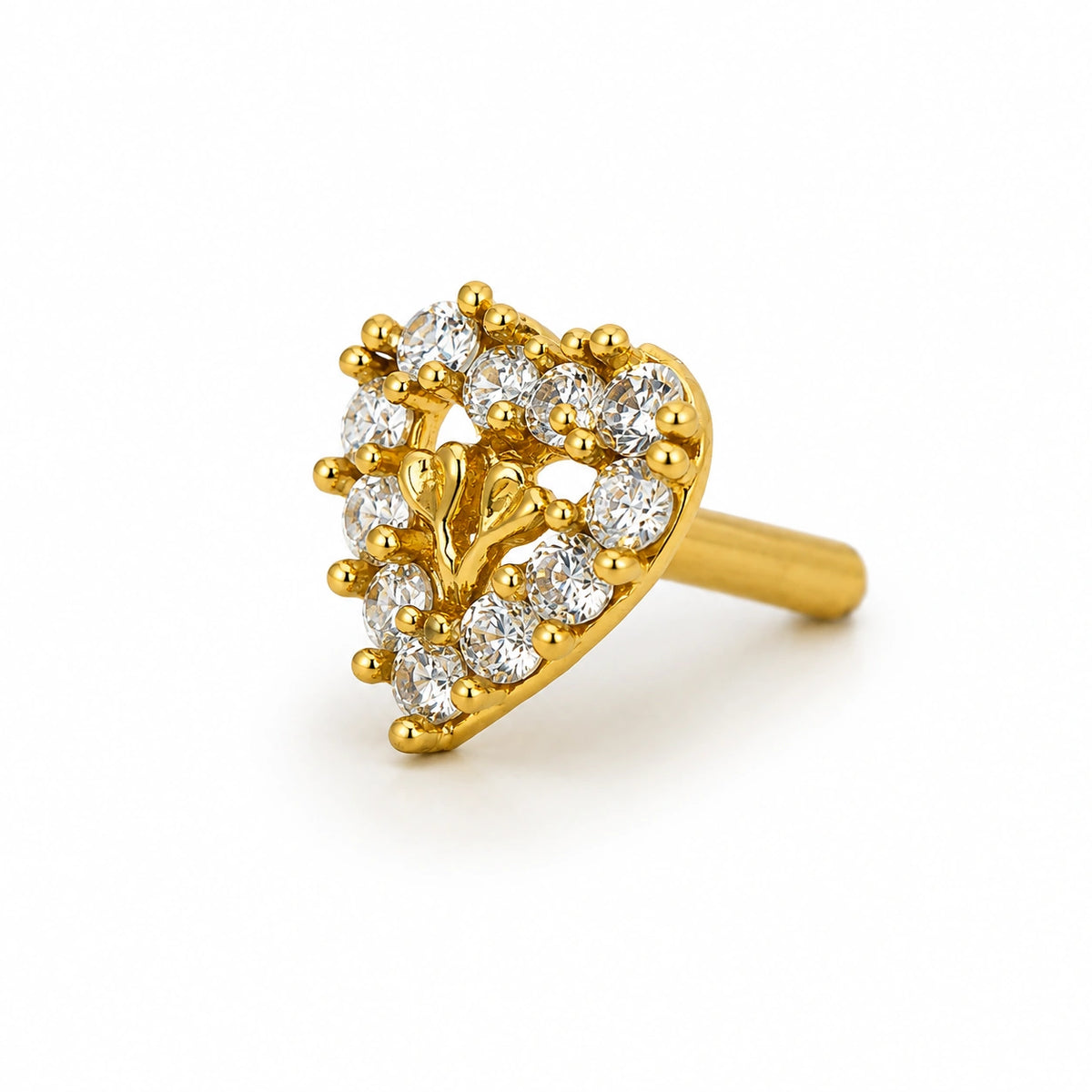 Heart-Shaped Clear Stone Floral Nose Pin