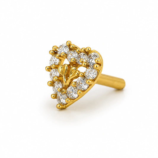 Heart-Shaped Clear Stone Floral Nose Pin