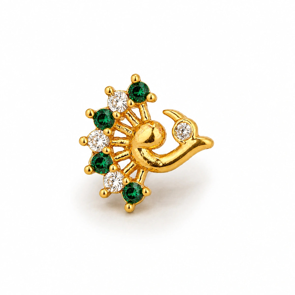 Peacock Green Stone Hook Nose Pin