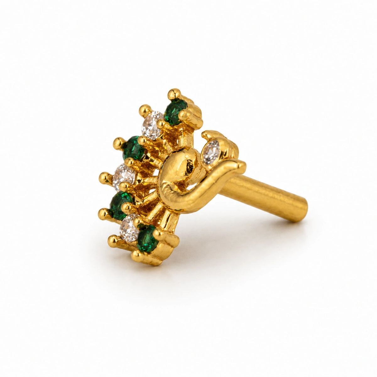 Peacock Green Stone Hook Nose Pin
