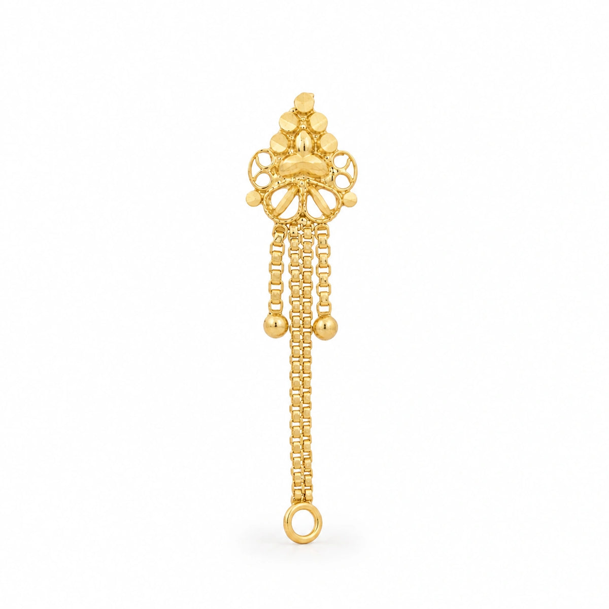 Detailed Floral Chain Loop Nose Pin