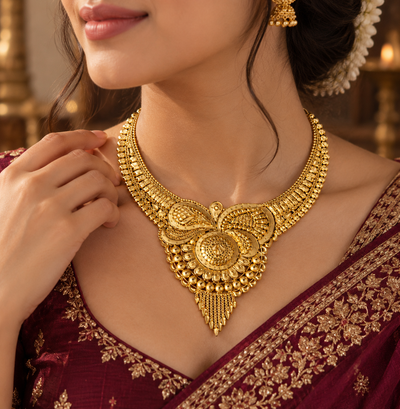 Statement Filigree Floral Gold Necklace