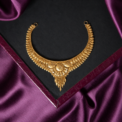 Curved Medallion Tassel Gold Necklace