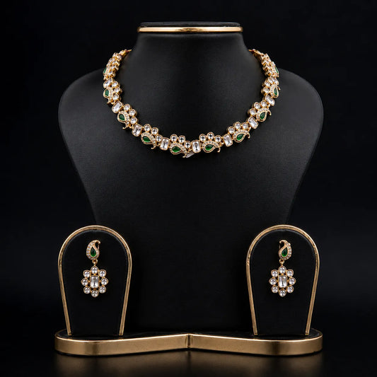 Green & White Stone Necklace Set