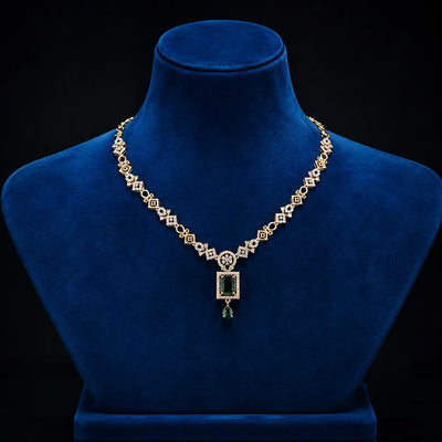 Geometric Necklace with Emerald Green Pendant