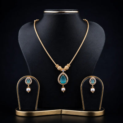 Teardrop Pendant Necklace Set with Pearl Drop Earrings