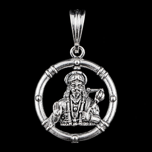 Round Hanuman Silver Pendant