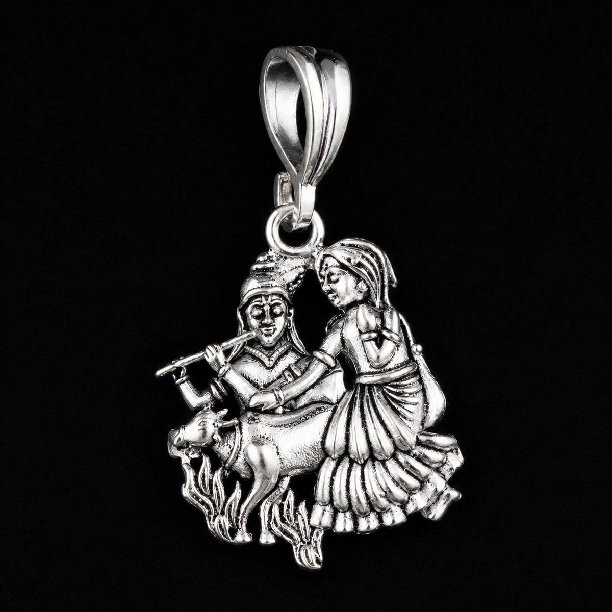Krishna Radha Silver Pendant