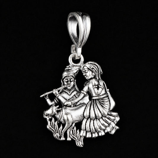 Krishna Radha Silver Pendant