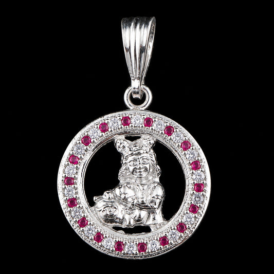 Round Child Krishna Stone Silver Pendant