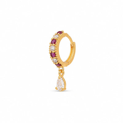 Red Clear Stone Drop Hoop Nose Pin