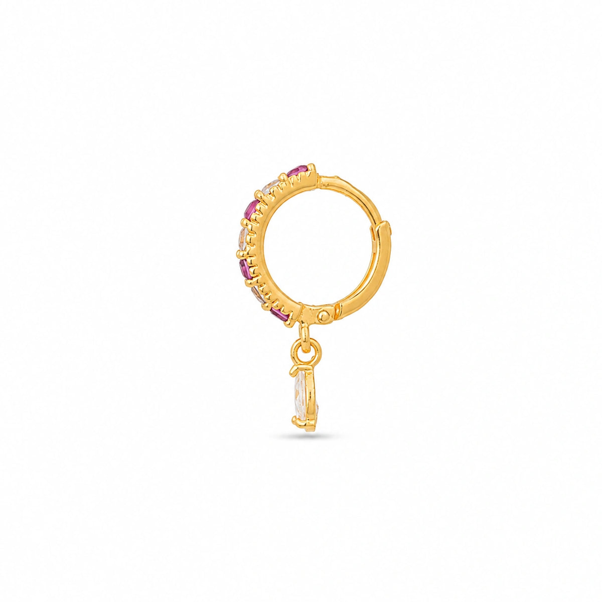 Red Clear Stone Drop Hoop Nose Pin