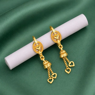 Gold-Finish Heart Charm Sui Dhaga Earrings