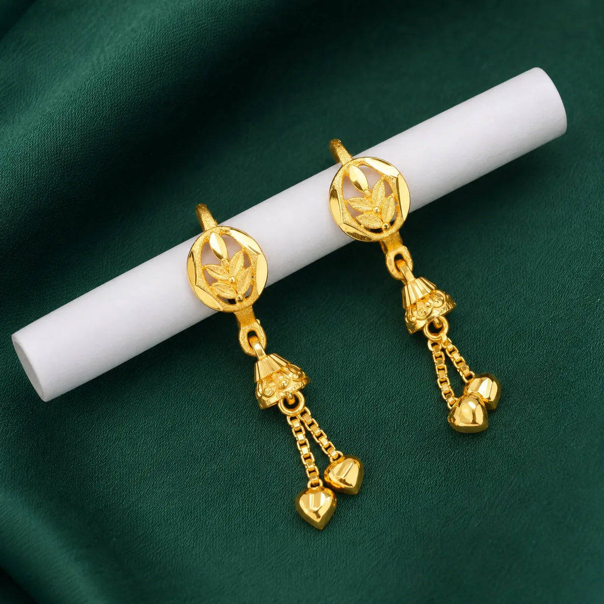 Gold-Finish Heart Charm Sui Dhaga Earrings