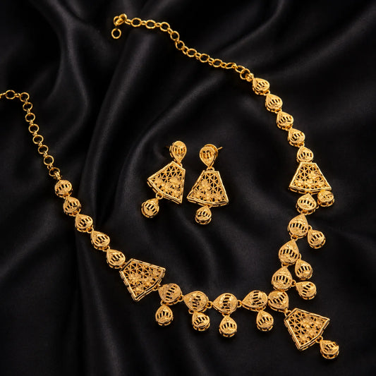 Turkish Gold Necklace Set with Matching Earrings