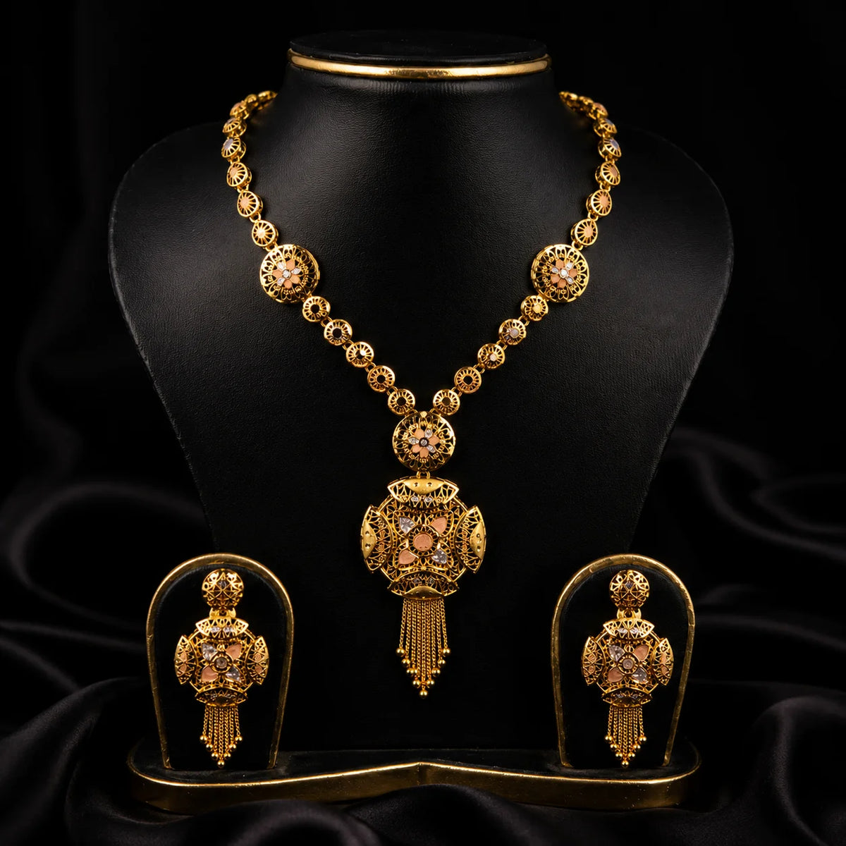 Turkish Gold Necklace Set with Matching Earrings