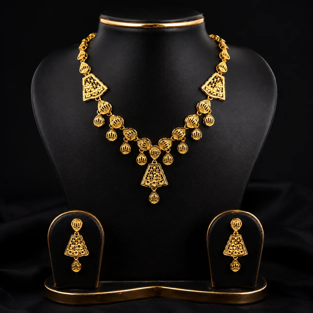 Turkish Gold Necklace Set with Matching Earrings