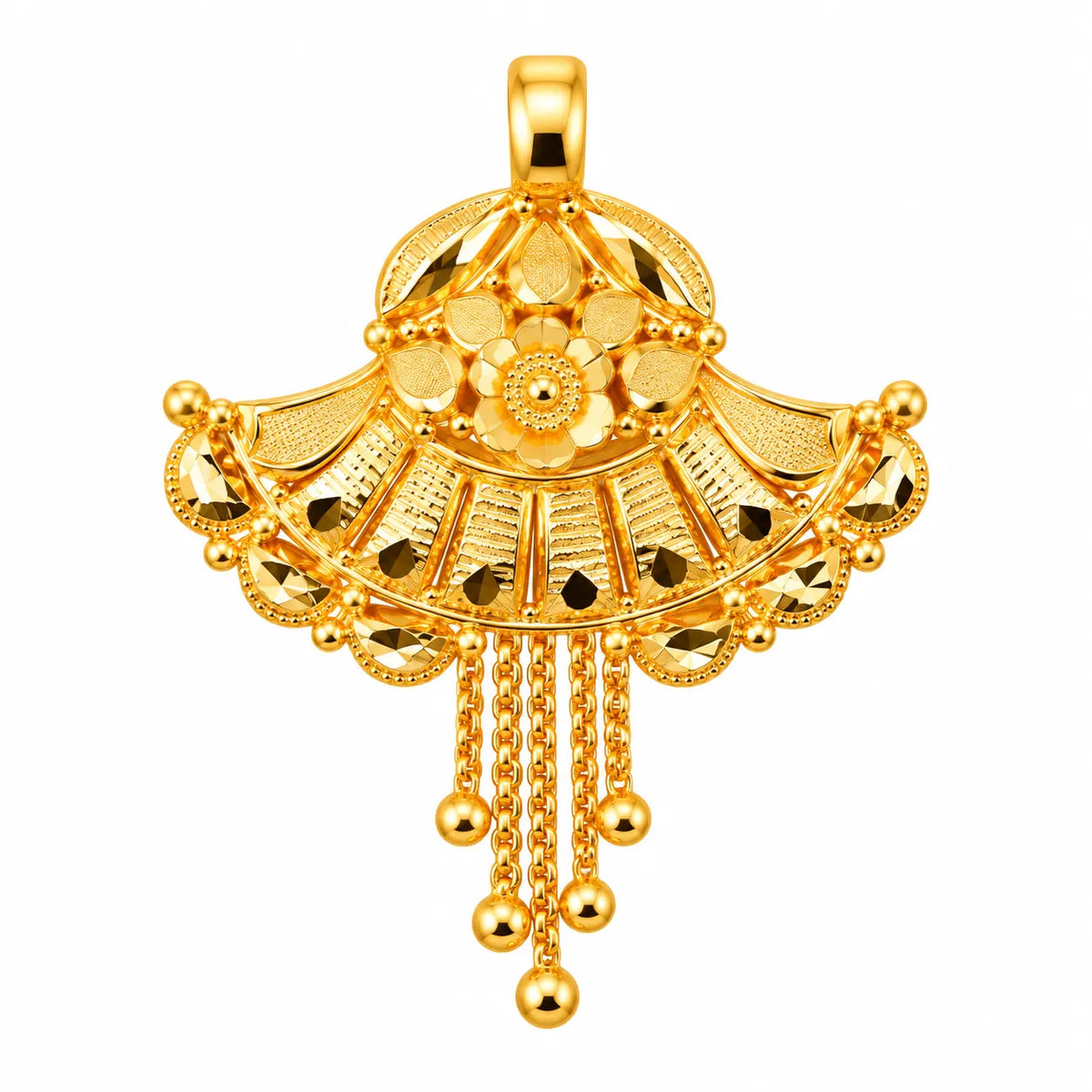 Floral Fan Design Gold Finish Pendant