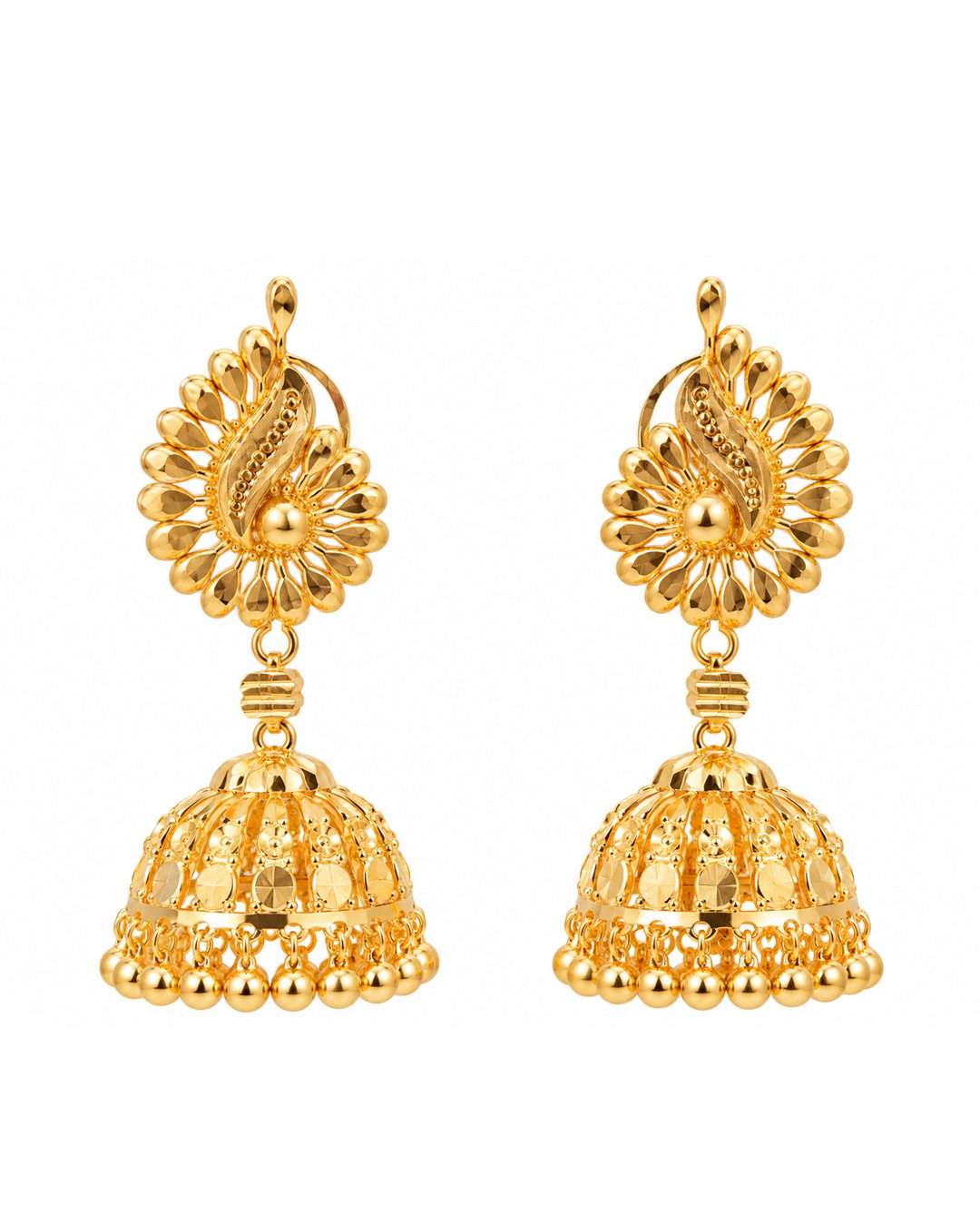 Premium Gold Finish Floral Jhumka Earrings
