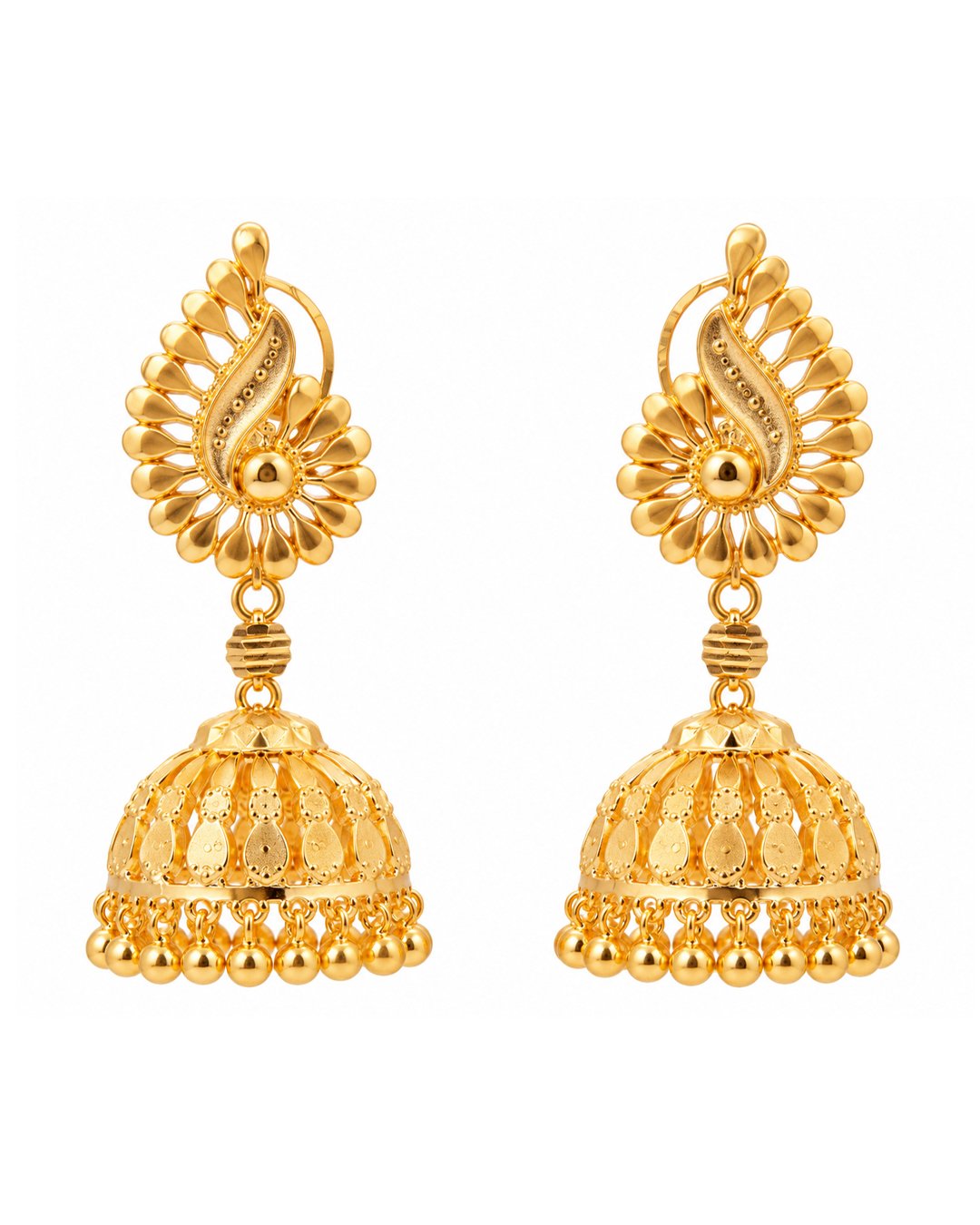 Premium Gold Finish Floral Jhumka Earrings