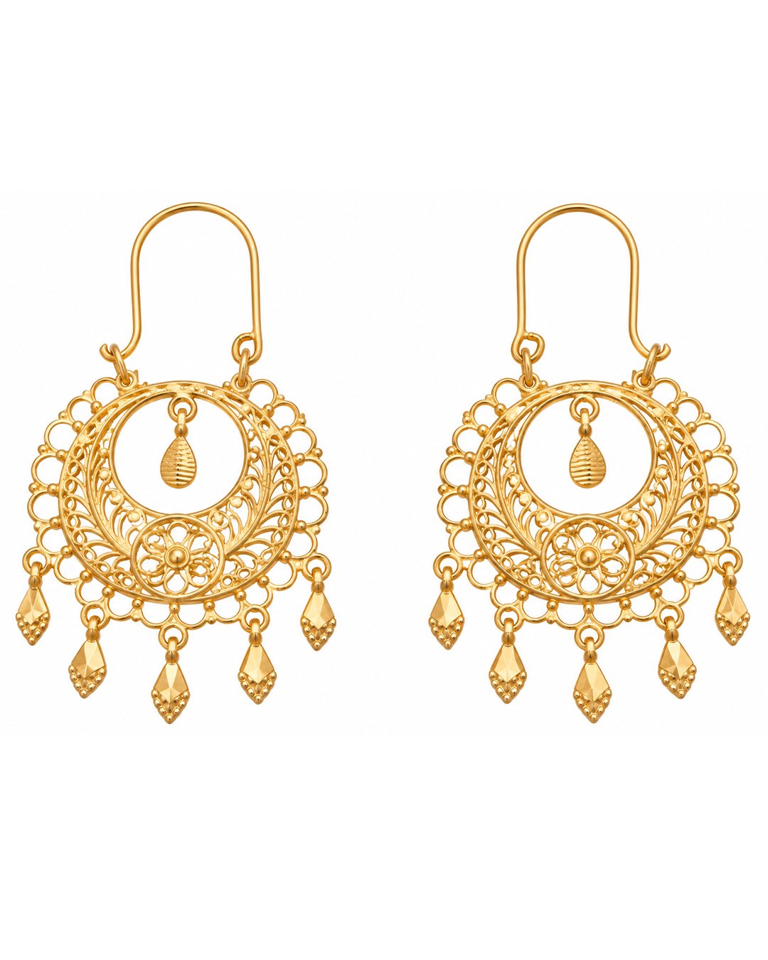 Gold Finish Filigree Hoop Earrings