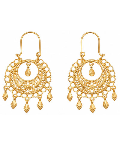 Gold Finish Filigree Hoop Earrings