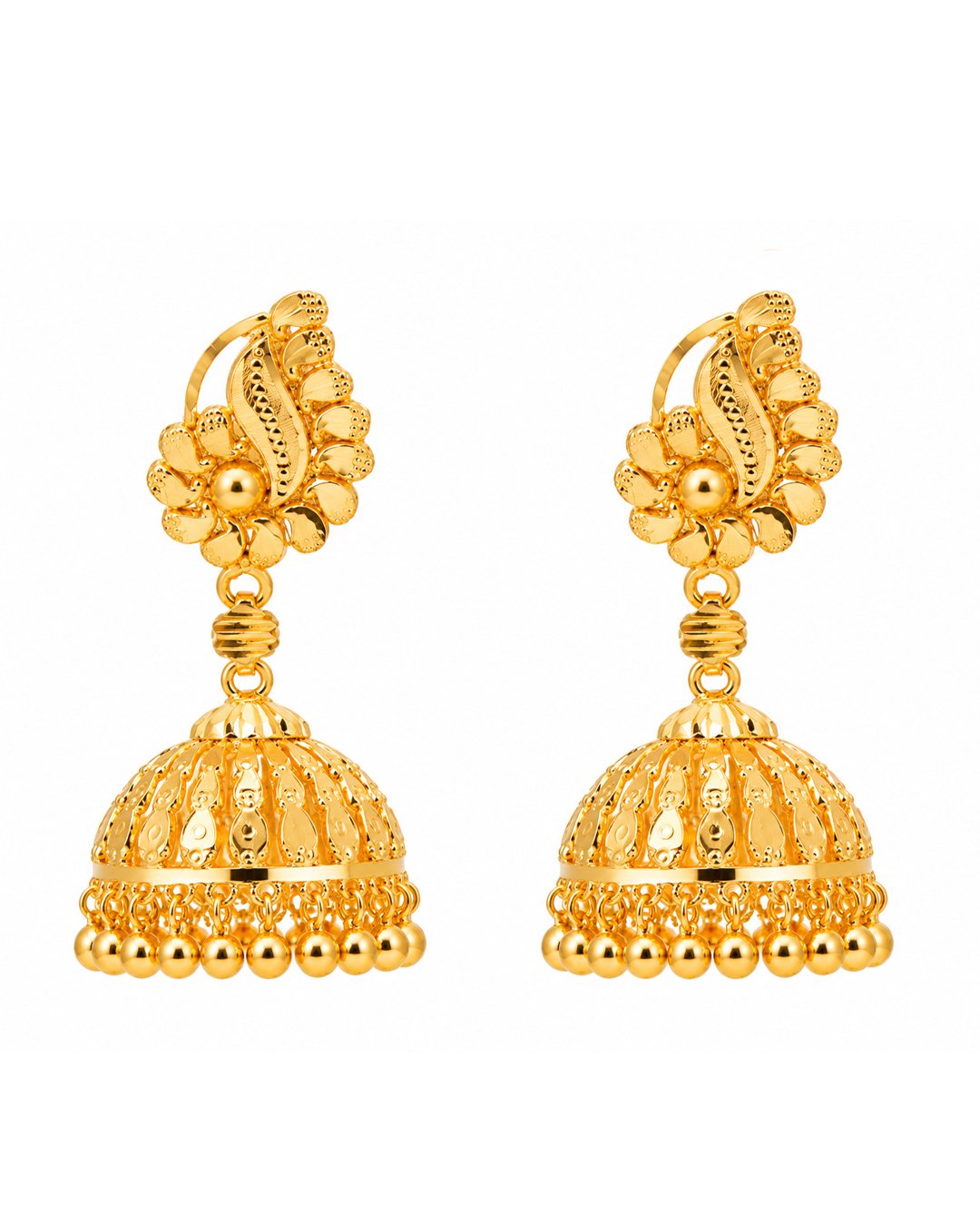 Premium Gold Finish Floral Dome Jhumka Earrings