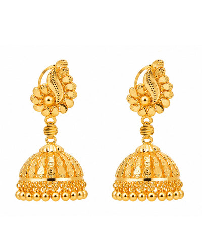 Premium Gold Finish Floral Dome Jhumka Earrings
