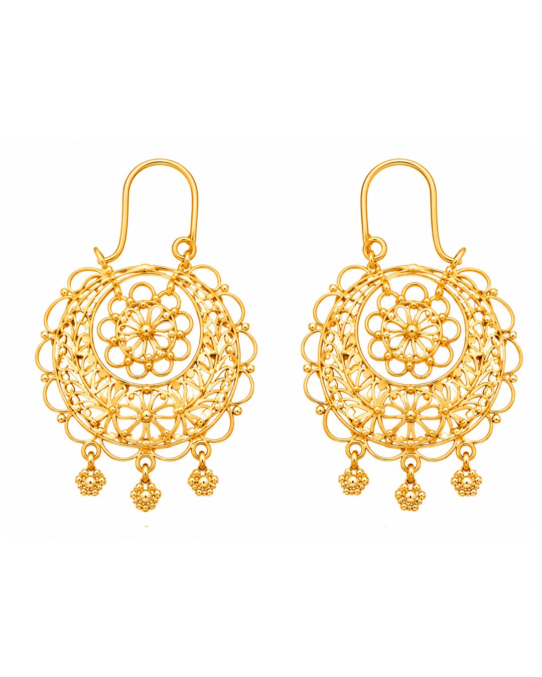 Gold Finish Floral Filigree Earrings