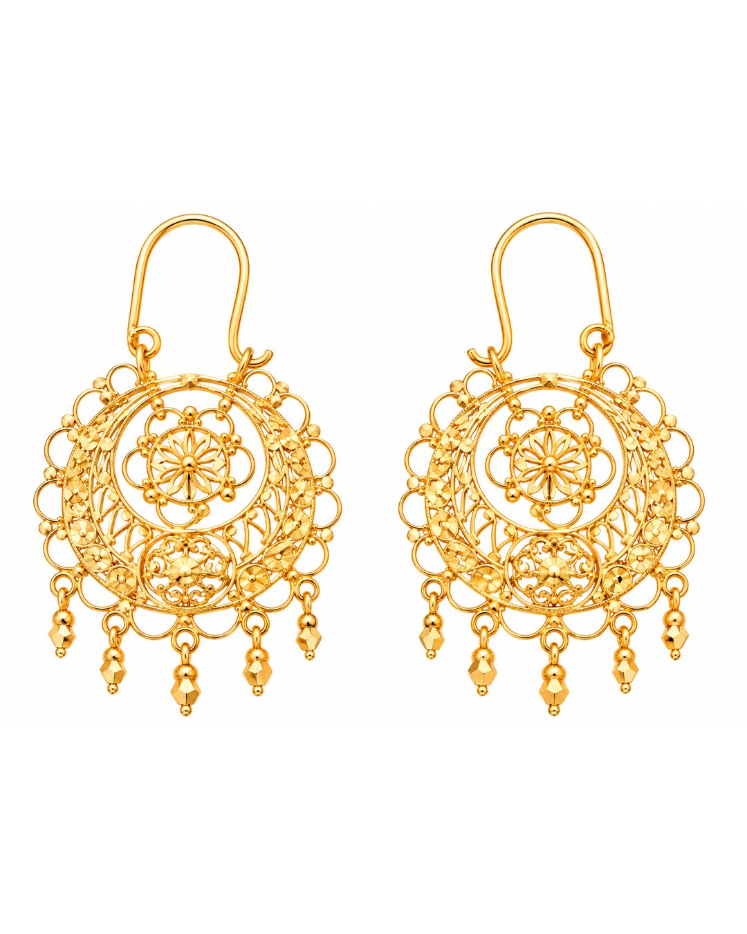 Gold Finish Floral Filigree Dangling Earrings