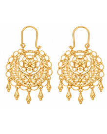 Gold Finish Floral Filigree Dangling Earrings