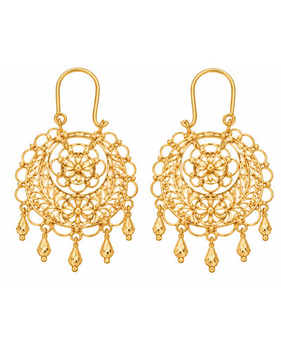 Gold Finish Floral Filigree Dangling Earrings