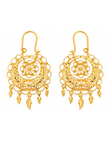 Gold Finish Floral Filigree Leaf Dangling Earrings