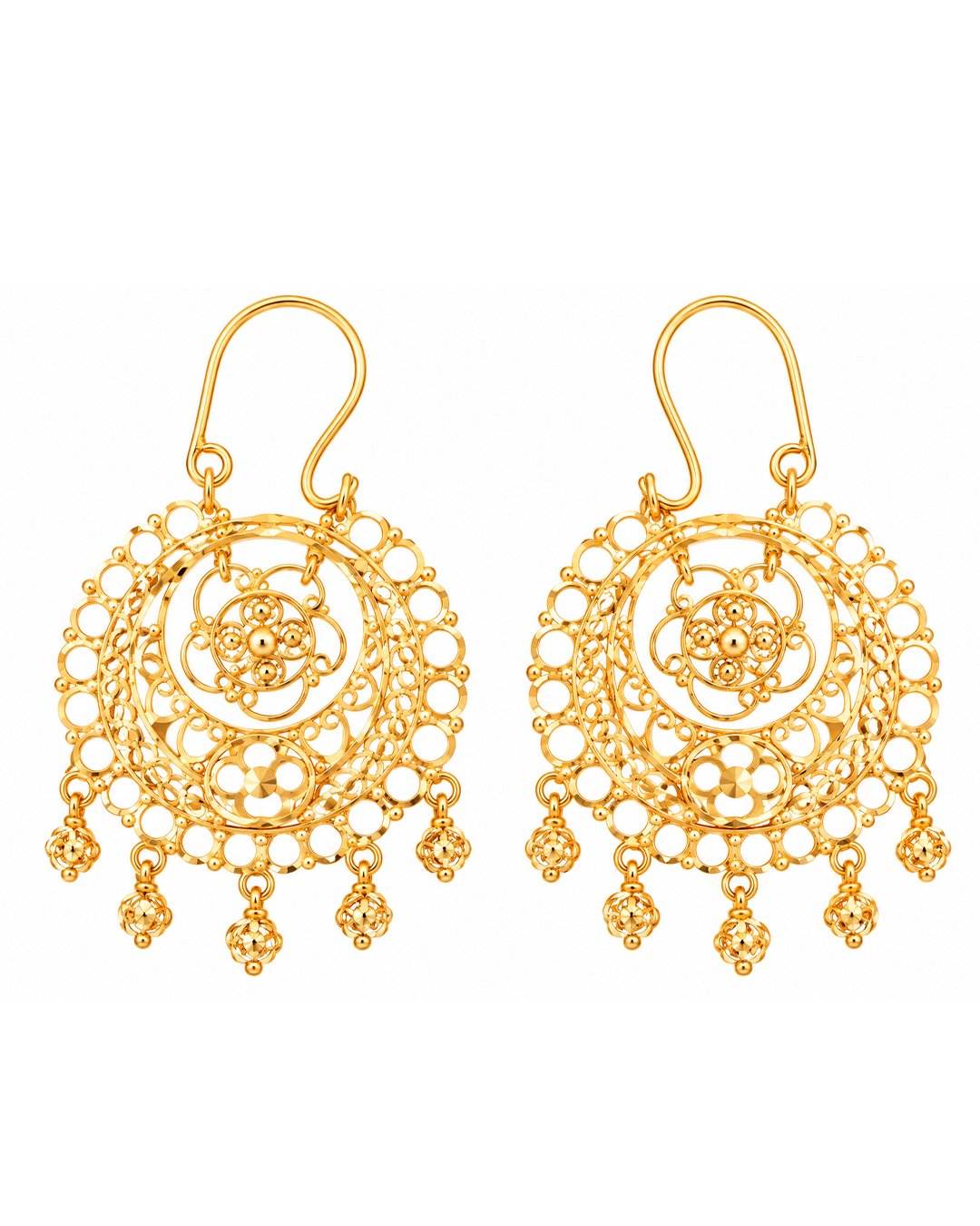 Gold Finish Floral Filigree Dangling Earrings
