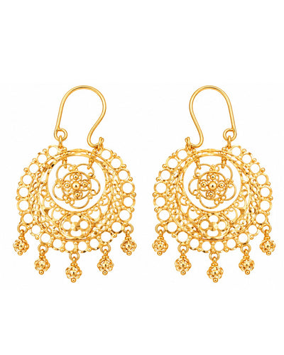 Gold Finish Floral Filigree Dangling Earrings