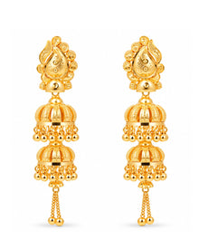 Premium Gold Finish Triple-Layer Jhumka Earrings