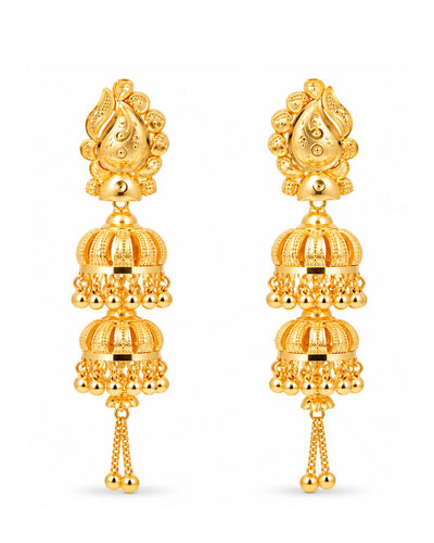 Premium Gold Finish Triple-Layer Jhumka Earrings