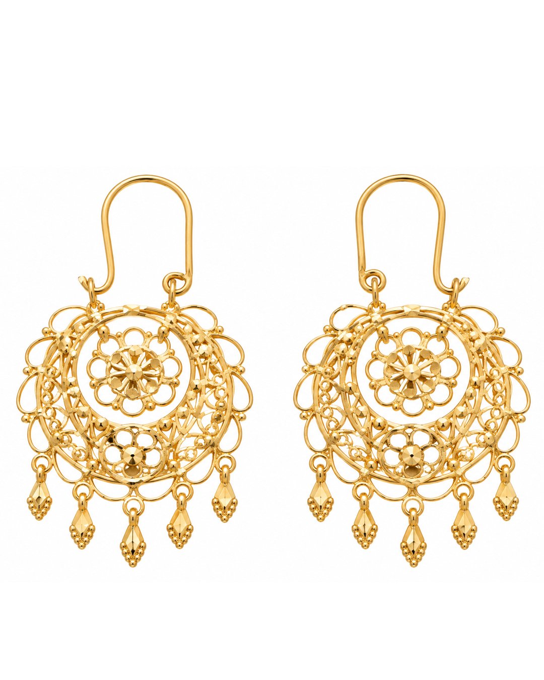 Gold Finish Floral Filigree Dangling Earrings