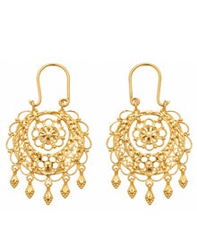 Gold Finish Floral Filigree Dangling Earrings
