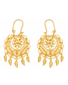 Gold Finish Floral Leaf Dangling Earrings