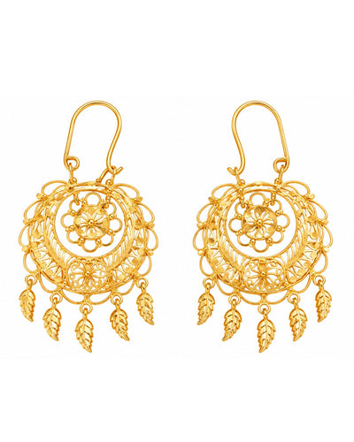 Gold Finish Floral Leaf Dangling Earrings