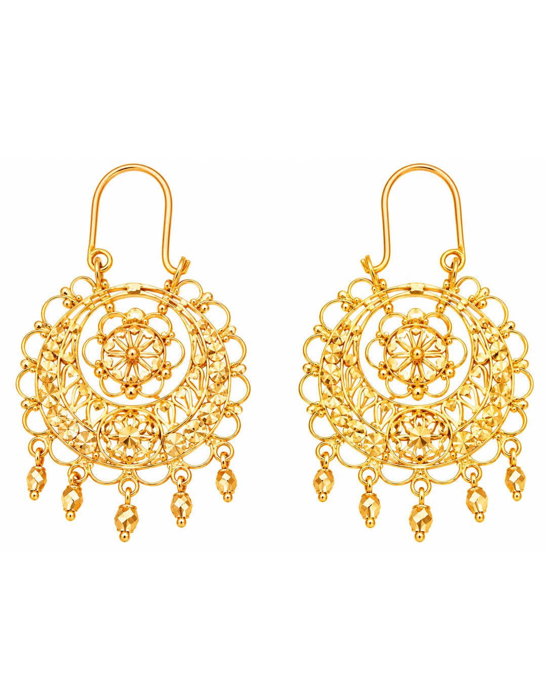 Gold Finish Floral Filigree Dangling Earrings
