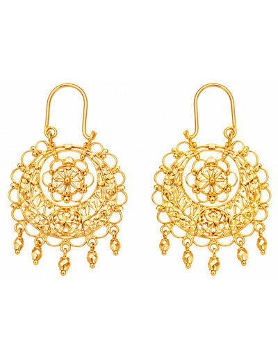 Gold Finish Floral Filigree Dangling Earrings