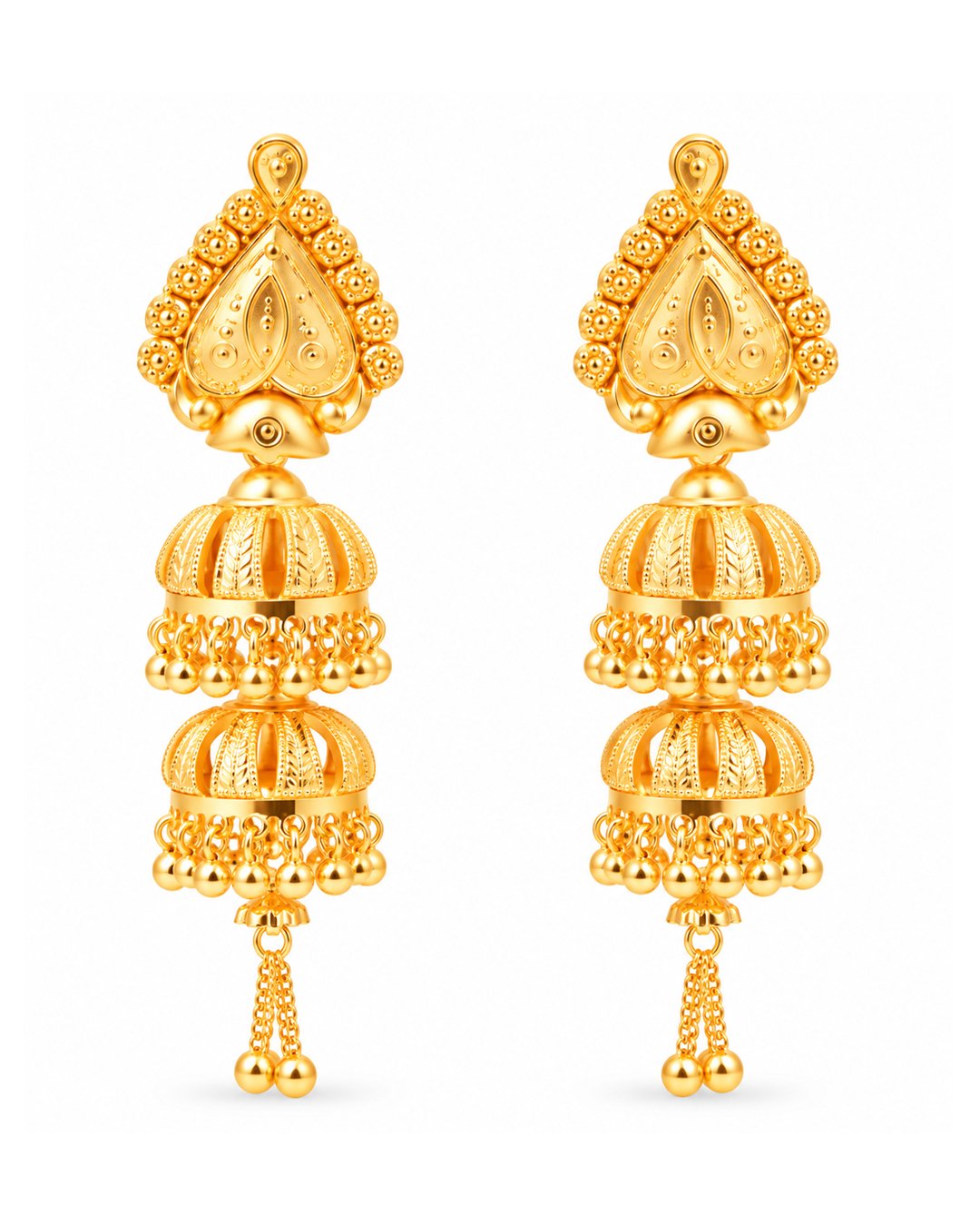 Premium Gold Finish Double-Layer Traditional Jhumka Earrings