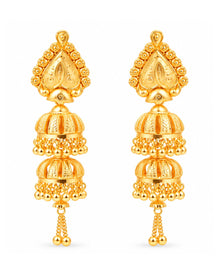 Premium Gold Finish Double-Layer Traditional Jhumka Earrings