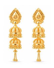 Premium Gold Finish Double-Layer Traditional Jhumka Earrings