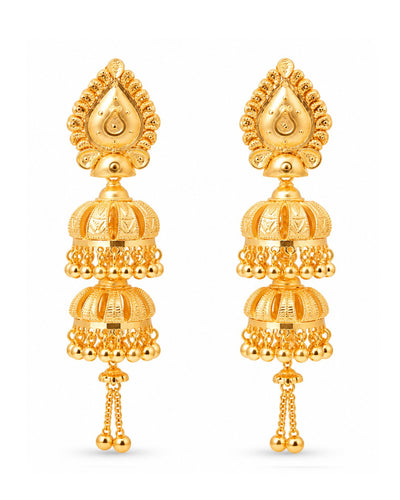 Premium Gold Finish Double-Layer Traditional Jhumka Earrings